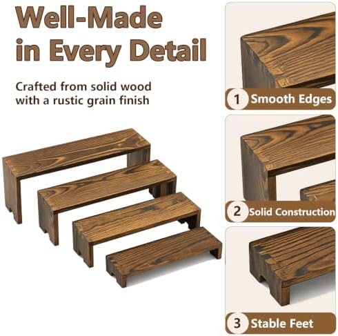 8 Set Wooden Tiered Display Stands, 4-Tier Cupcake Stand for Vendor Events in Walnut color, alternate view 3