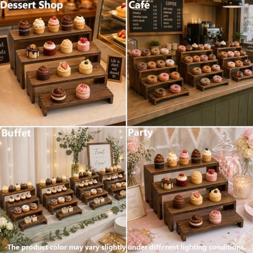 8 Set Wooden Tiered Display Stands, 4-Tier Cupcake Stand for Vendor Events in Walnut color, alternate view 5