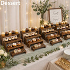 8 Set Wooden Tiered Display Stands, 4-Tier Cupcake Stand for Vendor Events in Walnut color, alternate view 6