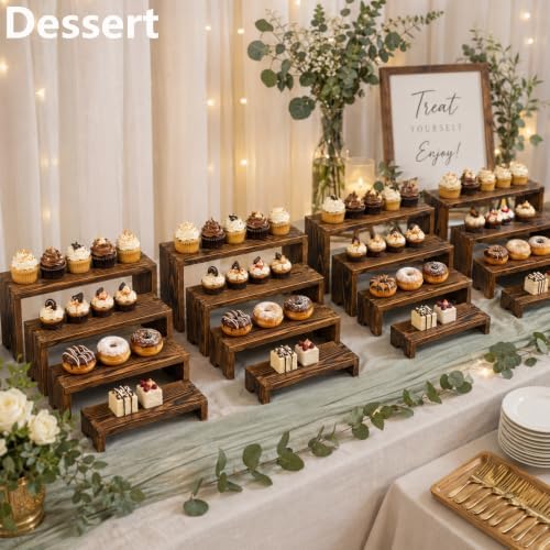 8 Set Wooden Tiered Display Stands, 4-Tier Cupcake Stand for Vendor Events in Walnut color, alternate view 6