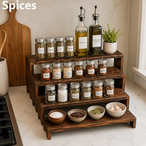 8 Set Wooden Tiered Display Stands, 4-Tier Cupcake Stand for Vendor Events in Walnut color, alternate view 7
