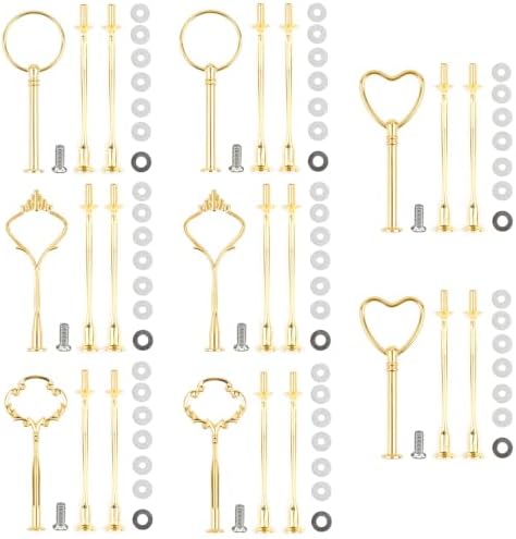 8 Sets 3 Tier Cake Stand Hardware Kit, Heavy Metal Gold Tiered Tray Plate Hardware Fittings, 4 Shapes Cake Tier