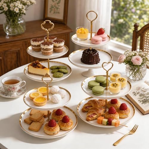 8 Sets 3 Tier Cake Stand Hardware Kit, Heavy Metal Gold Tiered Tray Plate Hardware Fittings, 4 Shapes Cake Tier, alternate