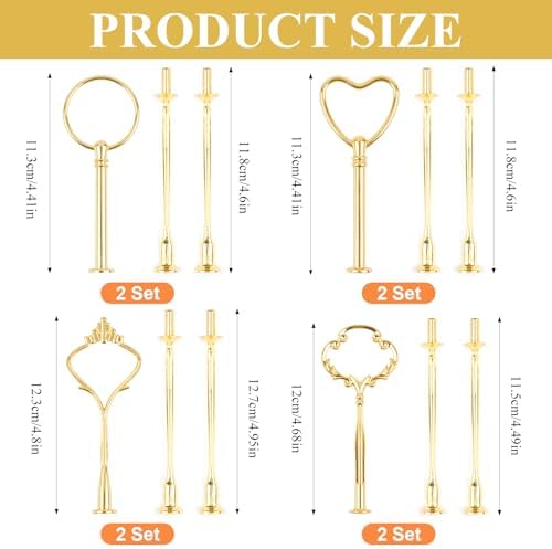 8 Sets 3 Tier Cake Stand Hardware Kit, Heavy Metal Gold Tiered Tray Plate Hardware Fittings, 4 Shapes Cake Tier, alternate