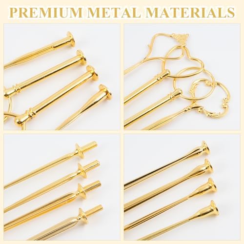 8 Sets 3 Tier Cake Stand Hardware Kit, Heavy Metal Gold Tiered Tray Plate Hardware Fittings, 4 Shapes Cake Tier, alternate