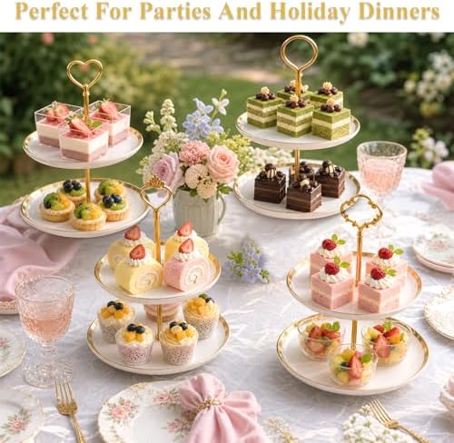 8 Sets 3 Tier Cake Stand Hardware Kit, Heavy Metal Gold Tiered Tray Plate Hardware Fittings, 4 Shapes Cake Tier, alternate