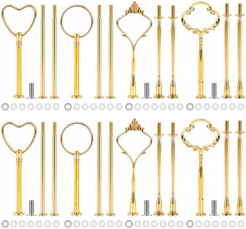 8 Sets 3 Tier Cake Stand Hardware Kit, Tiered Tray Plate Hardware Fittings, Golden Crown/Round/Garland/Heart