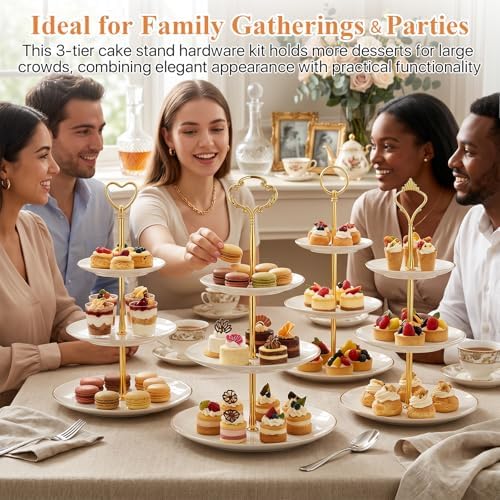 8 Sets 3 Tier Cake Stand Hardware Kit, Tiered Tray Plate Hardware Fittings, Golden Crown/Round/Garland/Heart, alternate view