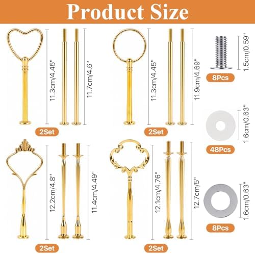 8 Sets 3 Tier Cake Stand Hardware Kit, Tiered Tray Plate Hardware Fittings, Golden Crown/Round/Garland/Heart, alternate view