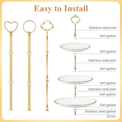 8 Sets 3 Tier Cake Stand Hardware Kit, Tiered Tray Plate Hardware Fittings, Golden Crown/Round/Garland/Heart, alternate view