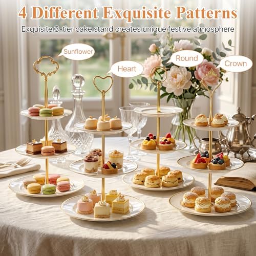 8 Sets 3 Tier Cake Stand Hardware Kit, Tiered Tray Plate Hardware Fittings, Golden Crown/Round/Garland/Heart, alternate view