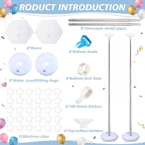 8 Sets Balloon Column Stand Kit, 7ft, Classic Metal, alternate view 3