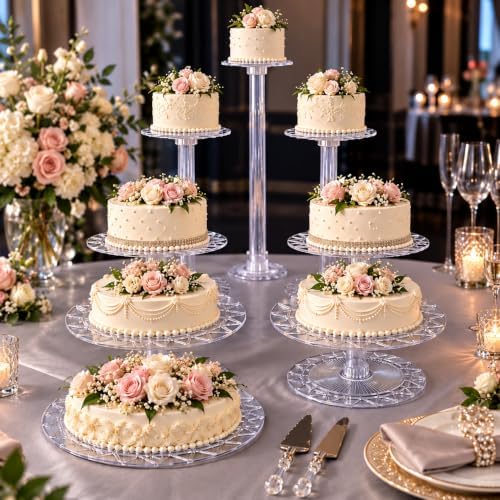 8 Tier Clear Cake Stand Set - Heavy Duty Round Wedding Cake and Cupcake Stand Combo for Valentine Table