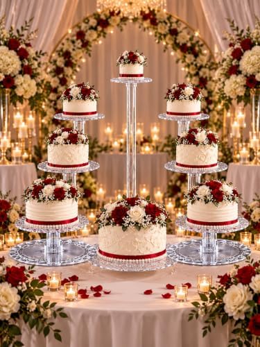 8 Tier Clear Cake Stand Set - Heavy Duty Round Wedding Cake and Cupcake Stand Combo for Valentine Table, alternate view 3