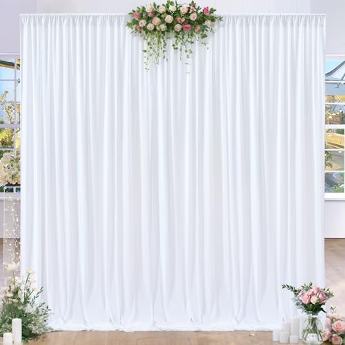 8 x 10 ft White Backdrop Curtains for Photo Background Wrinkle Free Drapes in W4' x H10'(2 panels) in White