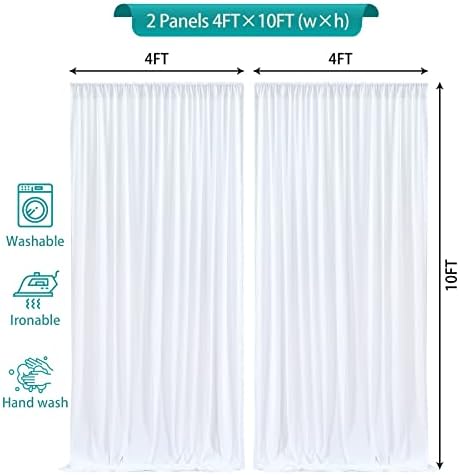 8 x 10 ft White Backdrop Curtains for Photo Background Wrinkle Free Drapes in W4' x H10'(2 panels) in White, alternate view 4