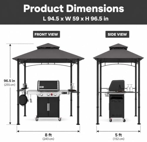 8 x 5 ft Outdoor Gazebo Canopy, Polyester Fabric Iron Frame, Dark Gray, Easy Setup Shelter for Backyard Camping, alternate