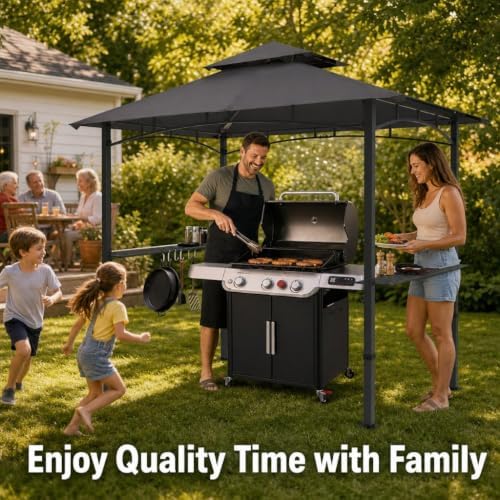8 x 5 ft Outdoor Gazebo Canopy, Polyester Fabric Iron Frame, Dark Gray, Easy Setup Shelter for Backyard Camping, alternate