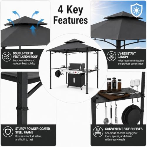 8 x 5 ft Outdoor Gazebo Canopy, Polyester Fabric Iron Frame, Dark Gray, Easy Setup Shelter for Backyard Camping, alternate