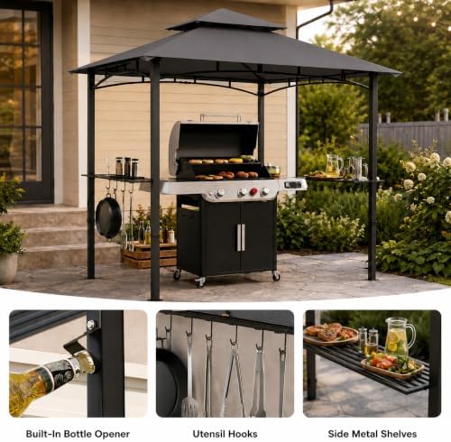 8 x 5 ft Outdoor Gazebo Canopy, Polyester Fabric Iron Frame, Dark Gray, Easy Setup Shelter for Backyard Camping, alternate