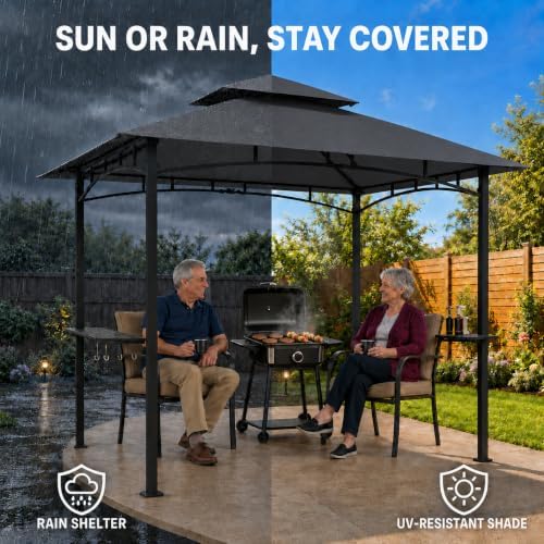 8 x 5 ft Outdoor Gazebo Canopy, Polyester Fabric Iron Frame, Dark Gray, Easy Setup Shelter for Backyard Camping, alternate