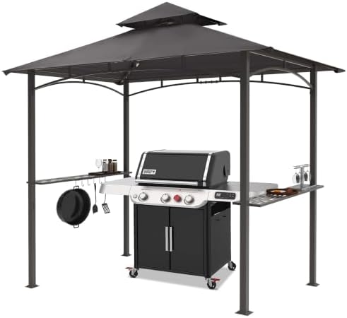 8 x 5 Grill Gazebo Outdoor BBQ Gazebo Canopy with 2 LED Lights (Dark Gray) in Dark Gray