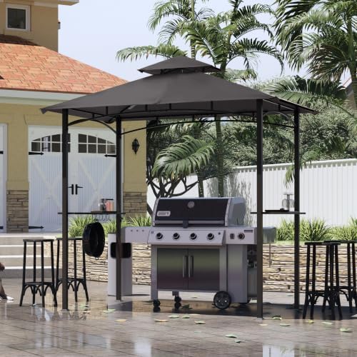 8 x 5 Grill Gazebo Outdoor BBQ Gazebo Canopy with 2 LED Lights (Dark Gray) in Dark Gray, alternate view 2