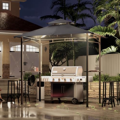 8 x 5 Grill Gazebo Outdoor BBQ Gazebo Canopy with 2 LED Lights (Dark Gray) in Dark Gray, alternate view 5