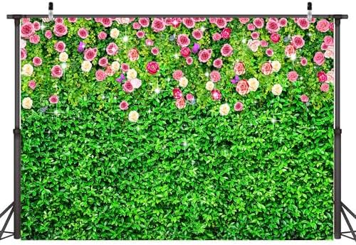 8 x 6 ft Green Leaf Flower Wall Background Large Green Grass Wall Backdrop Birthday Banner for Woman Men