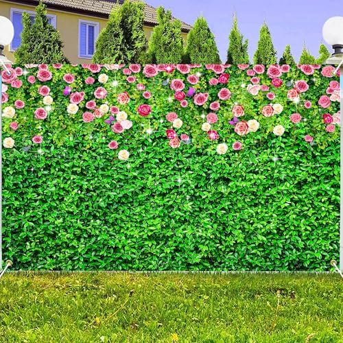 8 x 6 ft Green Leaf Flower Wall Background Large Green Grass Wall Backdrop Birthday Banner for Woman Men, alternate view 4