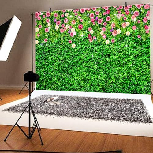 8 x 6 ft Green Leaf Flower Wall Background Large Green Grass Wall Backdrop Birthday Banner for Woman Men, alternate view 5