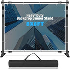 8 x 8 FT Banner Stand Kit, Adjustable Backdrop Stand for Parties, Heavy-Duty Photography Step and Repeat Stand