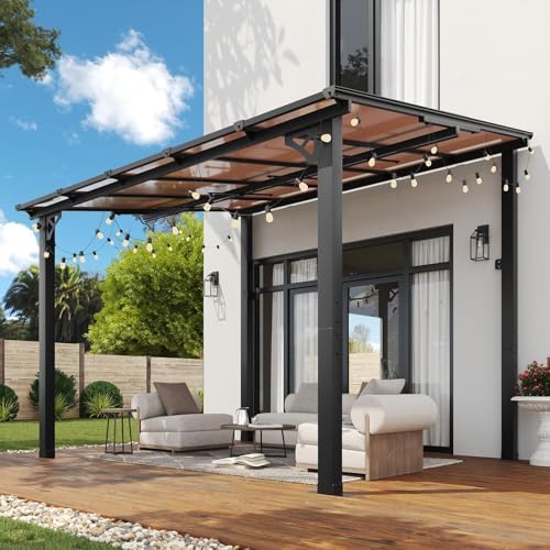 8’x10’ Gazebo with Light, Gazebo Pergola with Sloped Roof, Black in Black