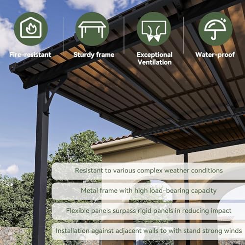 8’x10’ Gazebo with Light, Gazebo Pergola with Sloped Roof, Black in Black, alternate view 3