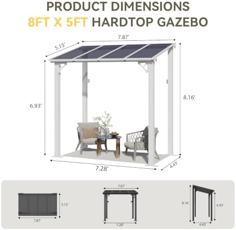 8’x5’ Gazebo for Patio, Gazebo Pergola with Sloped Roof, White in White, alternate view 2