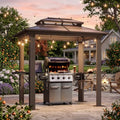 8'x5' Grill Gazebo with Polycarbonate Double Roof, Brown in Brown