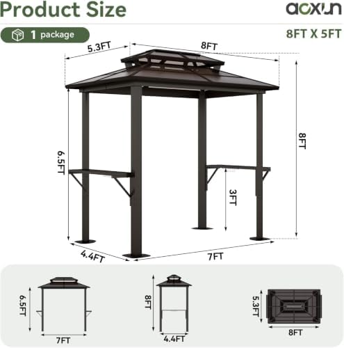 8'x5' Grill Gazebo with Polycarbonate Double Roof, Brown in Brown, alternate view 2