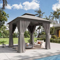 8'x8' Gazebo, Metal Frame Canopy with Double Roofs, Grey in Grey