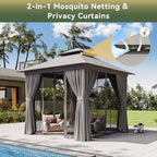 8'x8' Gazebo, Metal Frame Canopy with Double Roofs, Grey in Grey, alternate view 3