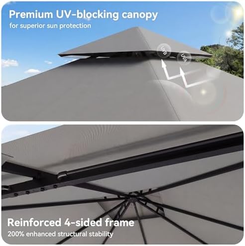 8'x8' Gazebo, Metal Frame Canopy with Double Roofs, Grey in Grey, alternate view 5