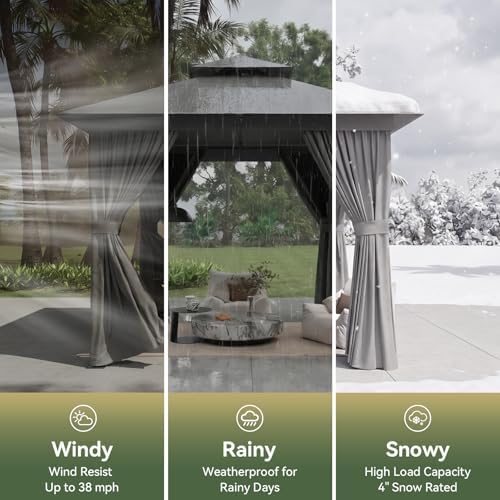8'x8' Gazebo, Metal Frame Canopy with Double Roofs, Grey in Grey, alternate view 6