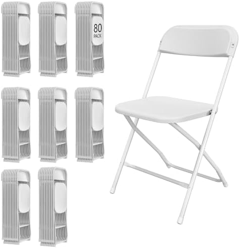 80 Pack White Folding Chairs for School Events Wedding Party Picnic