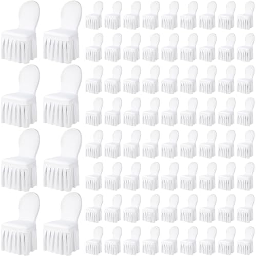 80 Pcs White Spandex Chair Covers with Skirt for Dining Wedding