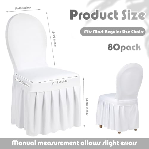 80 Pcs White Spandex Chair Covers with Skirt for Dining Wedding, alternate view 3