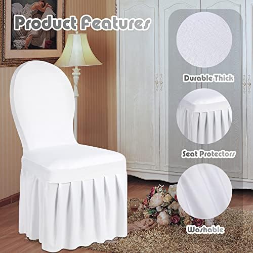 80 Pcs White Spandex Chair Covers with Skirt for Dining Wedding, alternate view 4