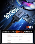 80Gbps DisplayPort Cable 2.1 [VESA Certified] 5FT/1.5M, DP80 HDR in Grey, alternate view 3