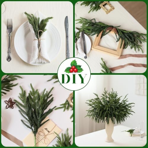 80Pcs 18"Lifelike Touch Artificial Christmas Norfolk Pine Branches for Vase, alternate view 4