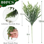 80Pcs 18"Lifelike Touch Artificial Christmas Norfolk Pine Branches for Vase, alternate view 6