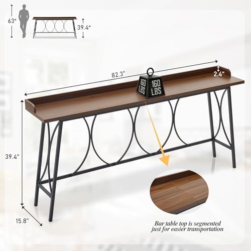 82.3" Bar Table, Counter Height Table with Back Rail, Brown in Brown, alternate view 2