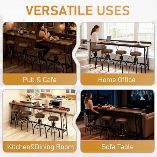 82.3" Bar Table, Counter Height Table with Back Rail, Brown in Brown, alternate view 3